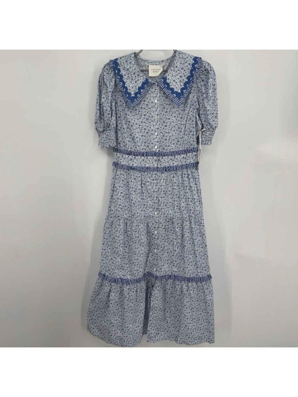 Hyacinth House by Tuckernuck Blue Ditsy Floral Midi Dress size XS Prairie Collar